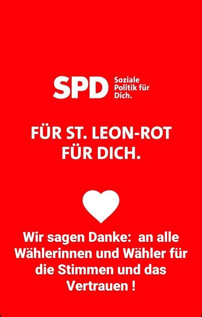 Die SPD St. Leon-Rot bedankt sich bei ihren Wählerinnen und Wählern.